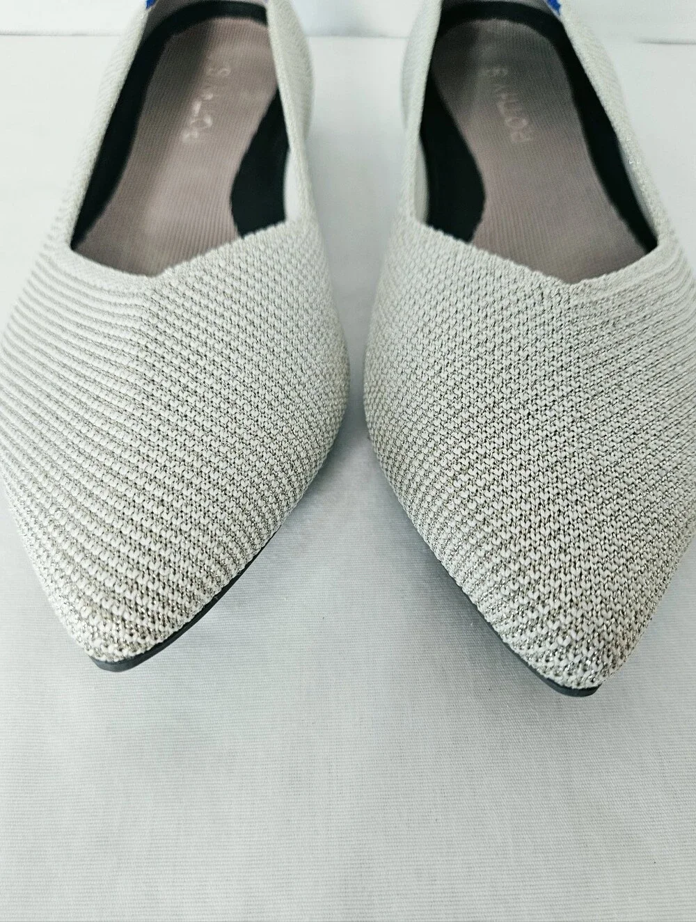 Rothy's Cream Pointed-Toe Flats with Blue Trim
